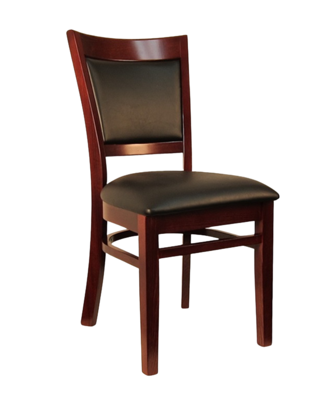Dark Walnut Wood Chair with Black Vinyl Seat & Back