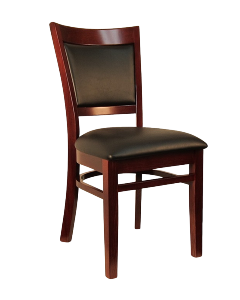 Dark Walnut Wood Chair with Black Vinyl Seat & Back