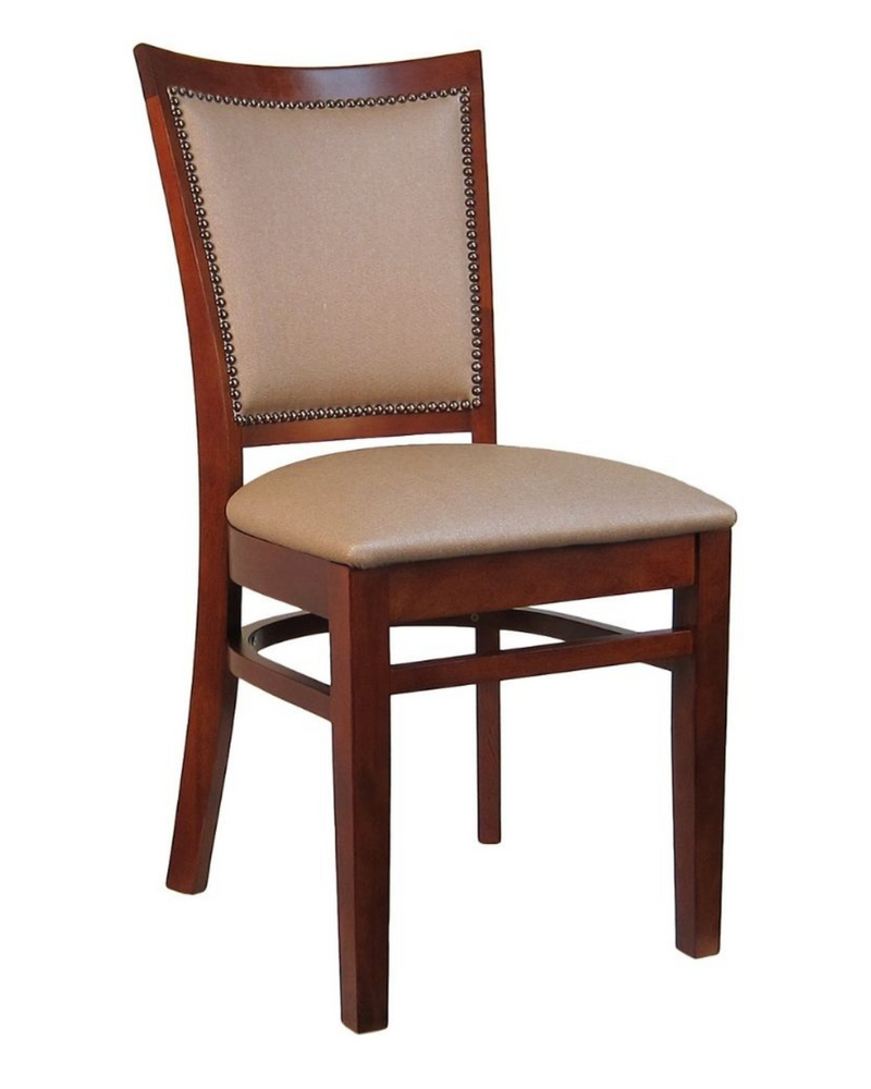 Brown Wood Chair with Tan Seat & Back