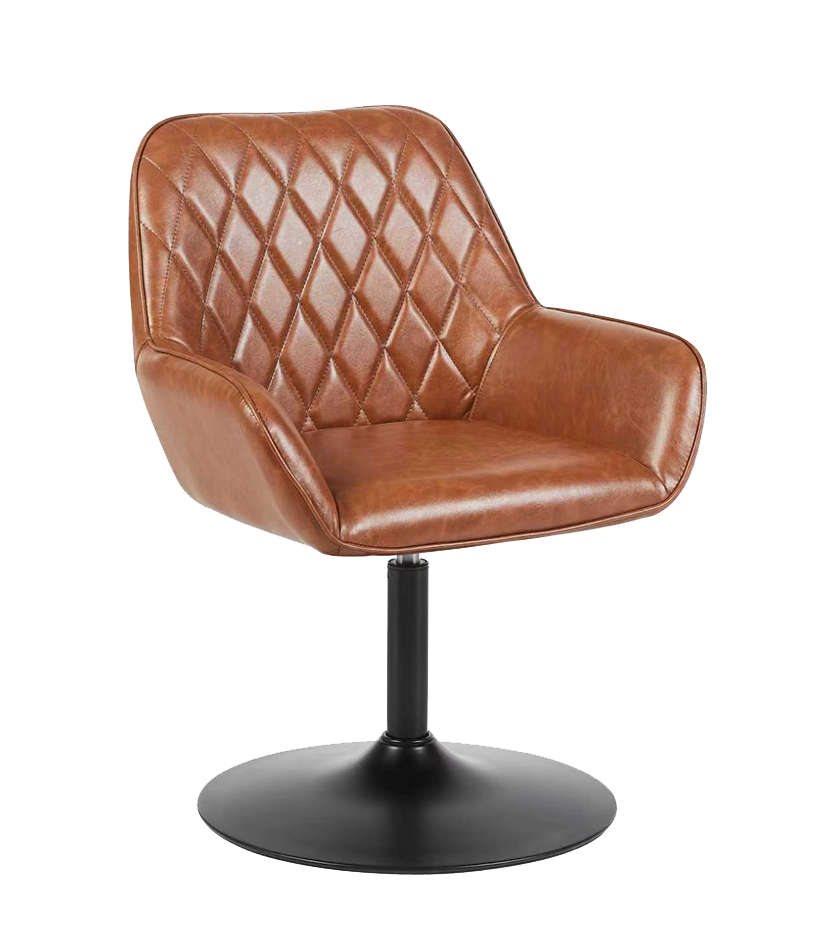 Metal Chair w/ Faux Leather Brown Seat, Finish Black Frame