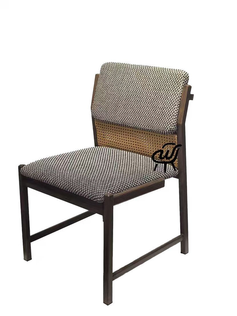 Indoor Metal Chair w/ Cane Back Accent, Finish Walnut