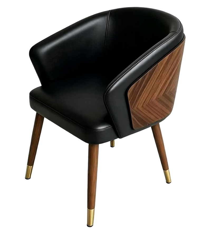 Indoor Metal Chair w/ Black Seat, Finish Wood Grain Frame