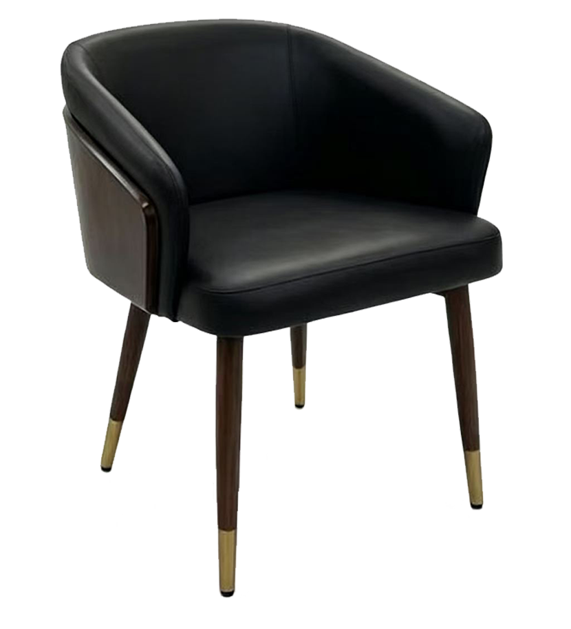 Indoor Metal Chair w/ Black Seat, Finish Wood Grain Frame