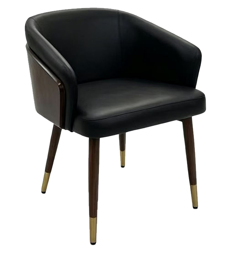 Indoor Metal Chair w/ Black Seat, Finish Wood Grain Frame