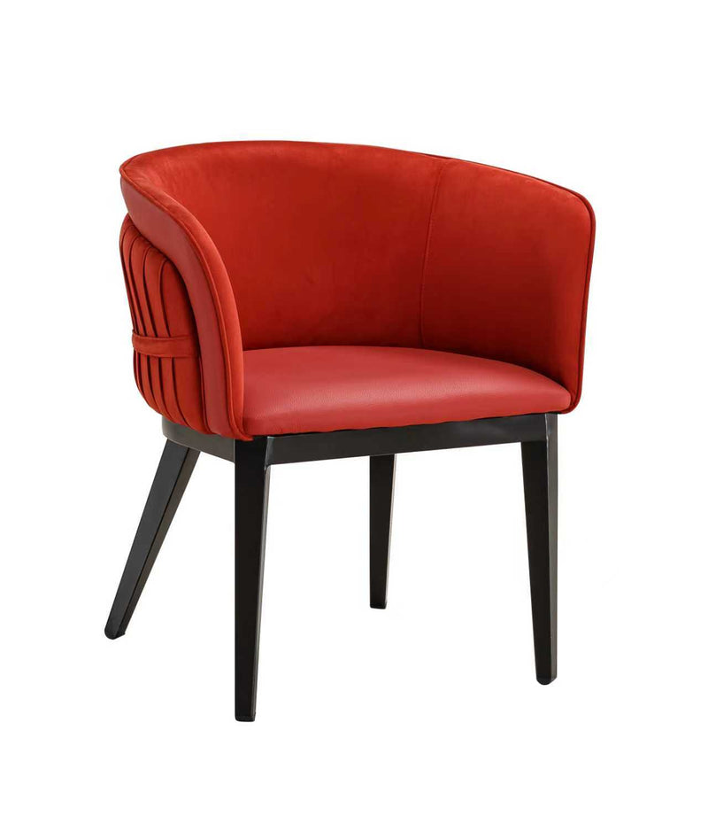 Metal Dinning Chair W/ Red Vinyl Seat, Finish Black Frame