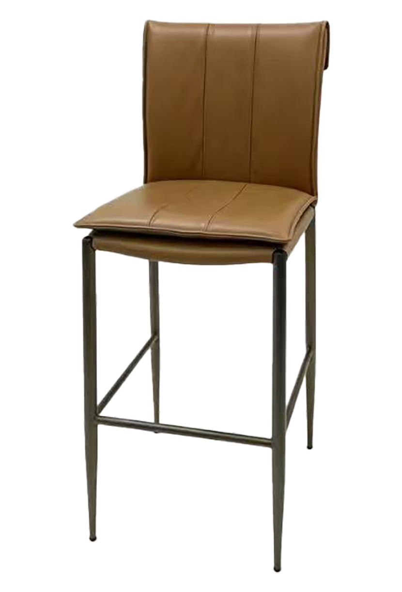 Indoor Brown Vinyl Barstool W/ Walnut Wood Grain Frame