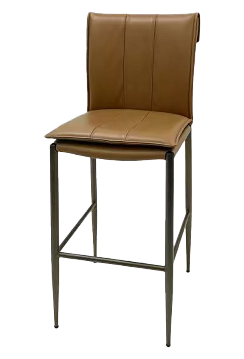 Indoor Brown Vinyl Barstool W/ Walnut Wood Grain Frame