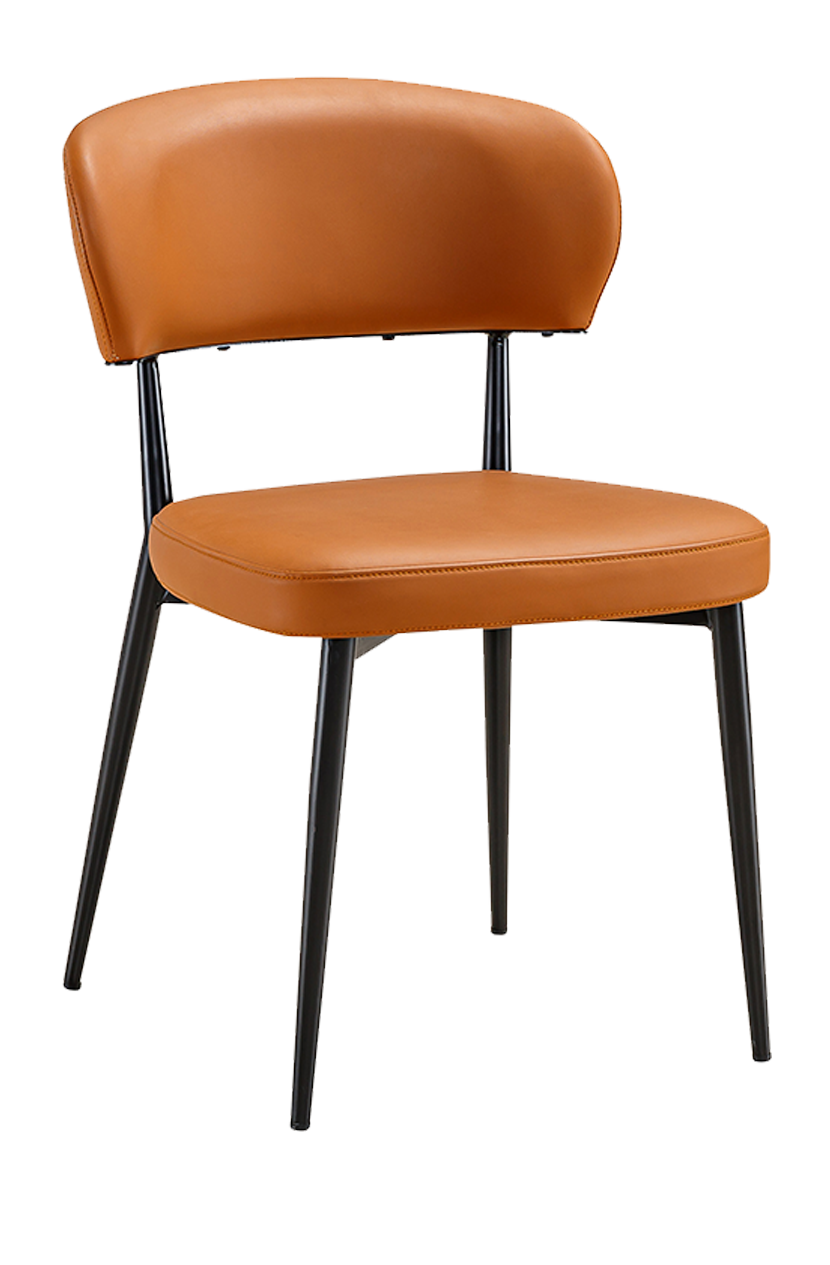 Walnut Metal Chair W/ Brown Vinyl Seat