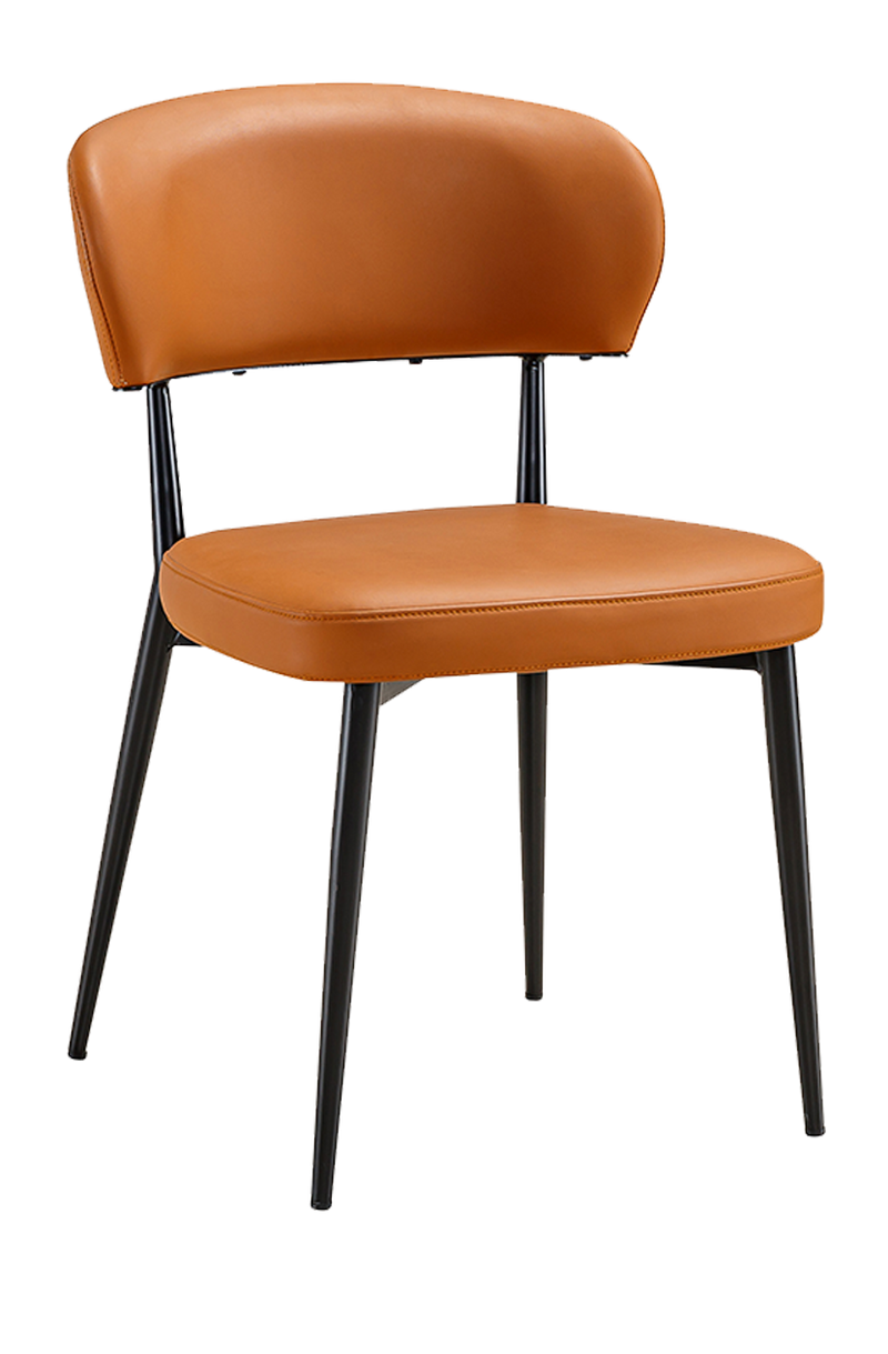 Walnut Metal Chair W/ Brown Vinyl Seat