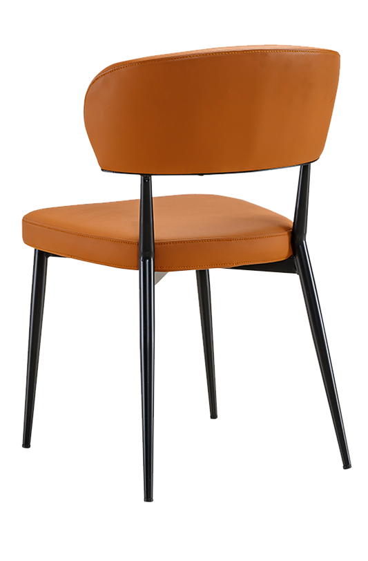 Walnut Metal Chair W/ Brown Vinyl Seat