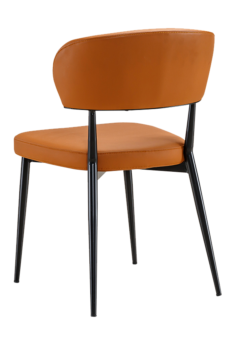 Walnut Metal Chair W/ Brown Vinyl Seat