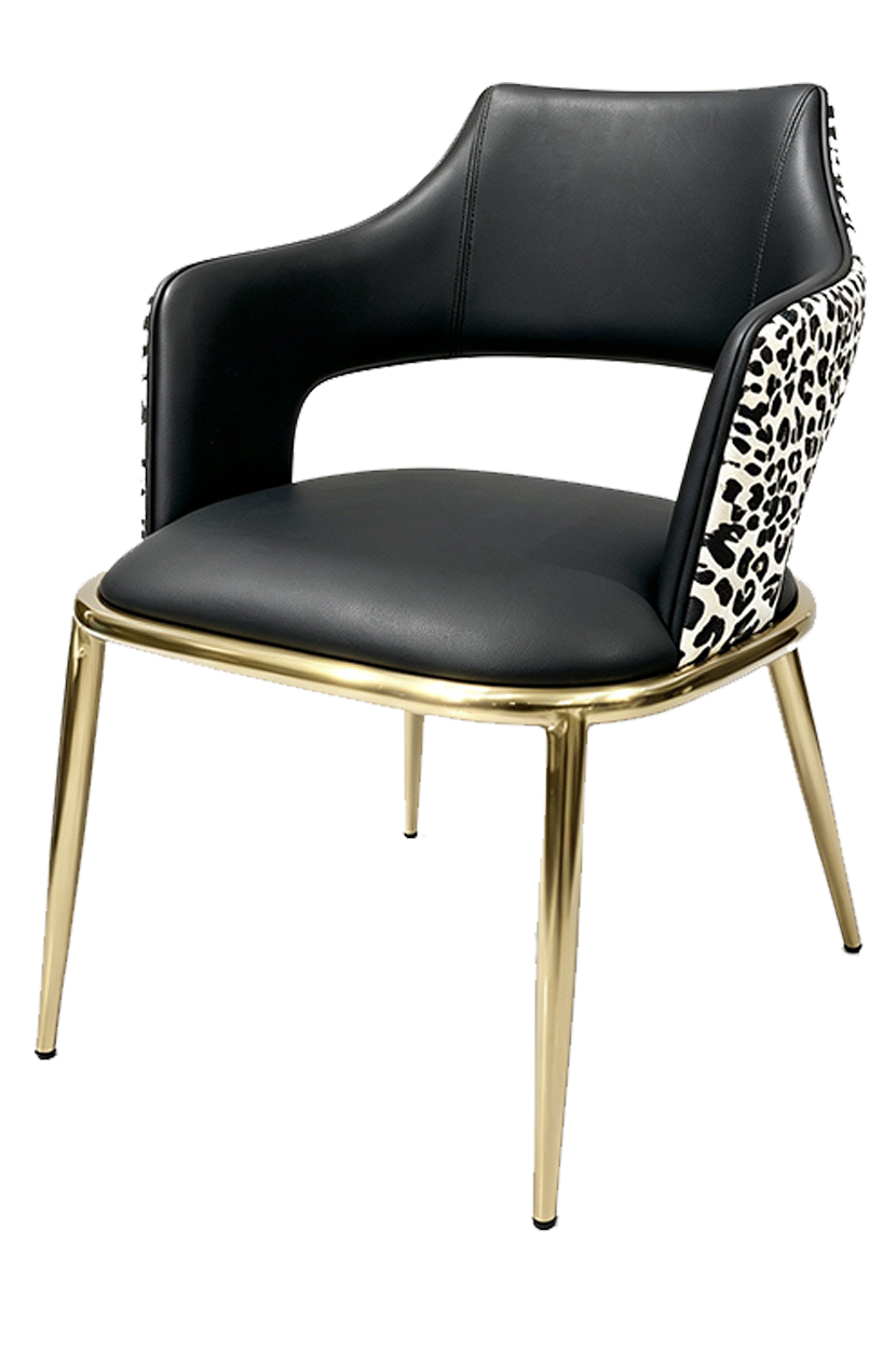 Indoor Golden Metal Chair W/ Black Vinyl Seat