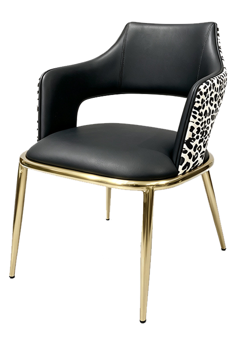 Indoor Golden Metal Chair W/ Black Vinyl Seat