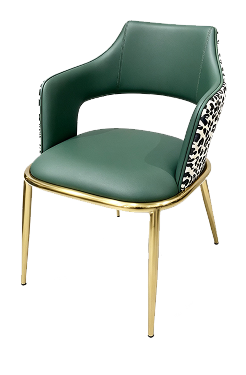 Indoor Golden Metal Chair W/ Green Vinyl Seat