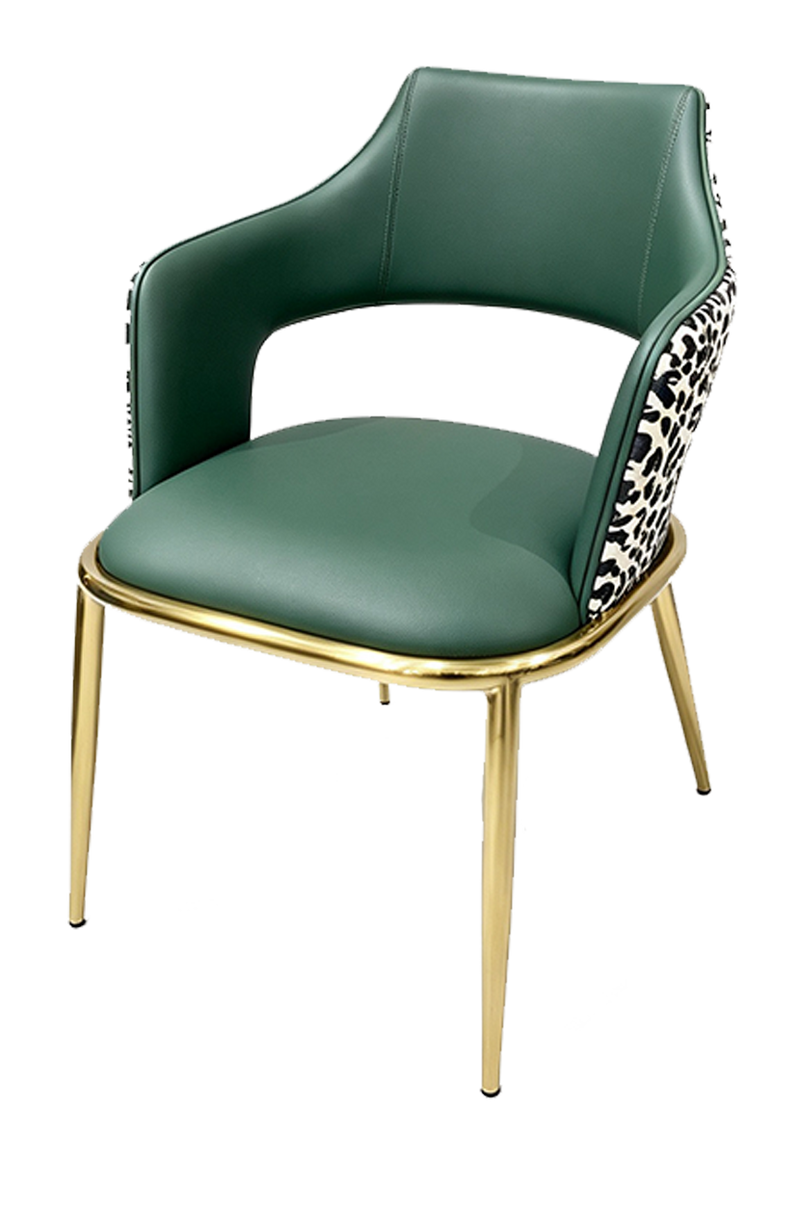 Indoor Golden Metal Chair W/ Green Vinyl Seat