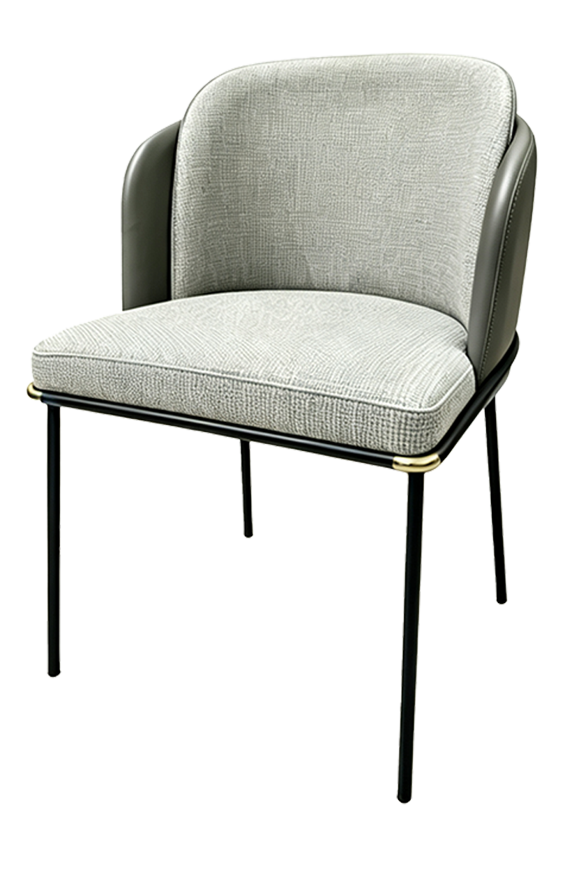 Indoor Black Metal Chair W/ Gray Seat and Black Vinyl Back