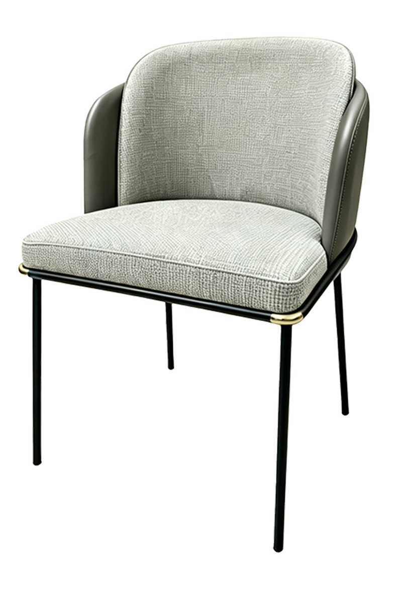 Indoor Black Metal Chair W/ Gray Fabric Seat and Black Vinyl Back