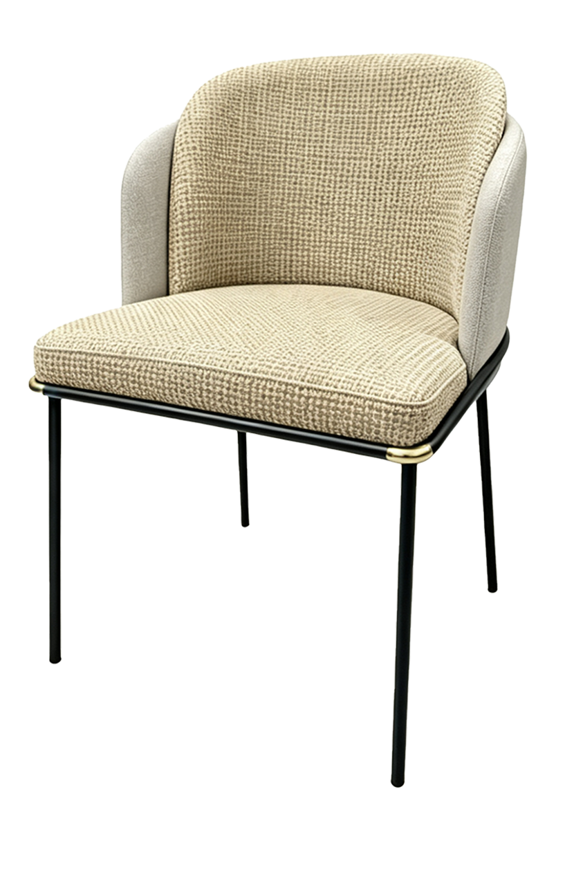 Indoor Black Metal Chair W/ Beige Seat and Vinyl Back
