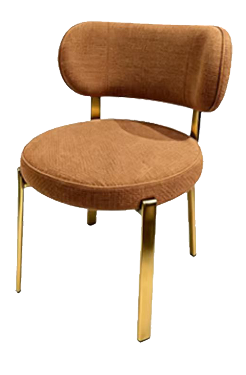 Indoor Golden Metal Chair W/ Brown Fabric Seat