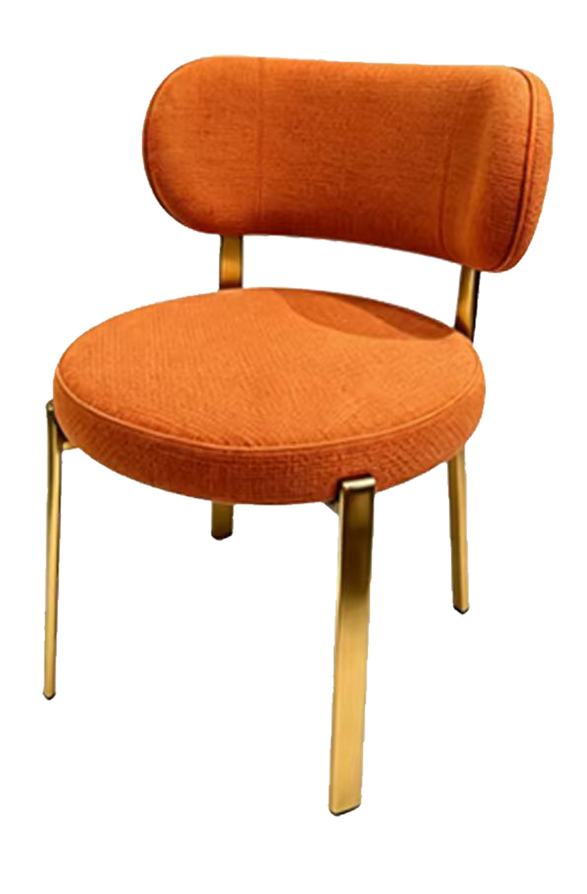Indoor Golden Metal Chair W/ Orange Seat