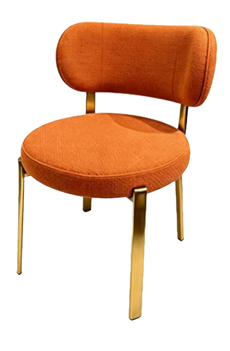 Indoor Golden Metal Chair W/ Orange Fabric Seat