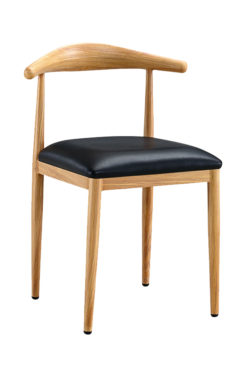 Indoor Wood Grain OX Chair with Black Seat, Finish Natural