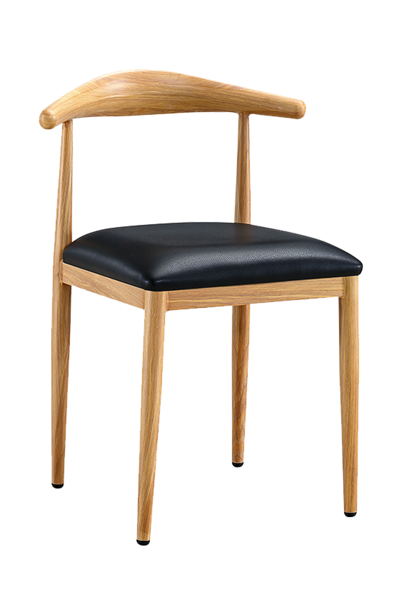 Indoor Wood Grain OX Chair with Black Seat, Finish Natural