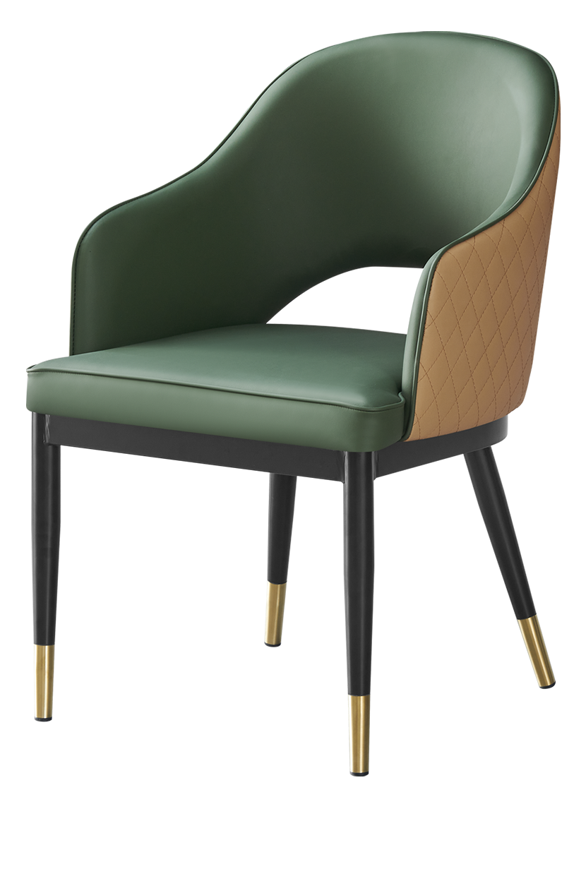 Indoor Black Metal Chair W/ Green Vinyl Seat