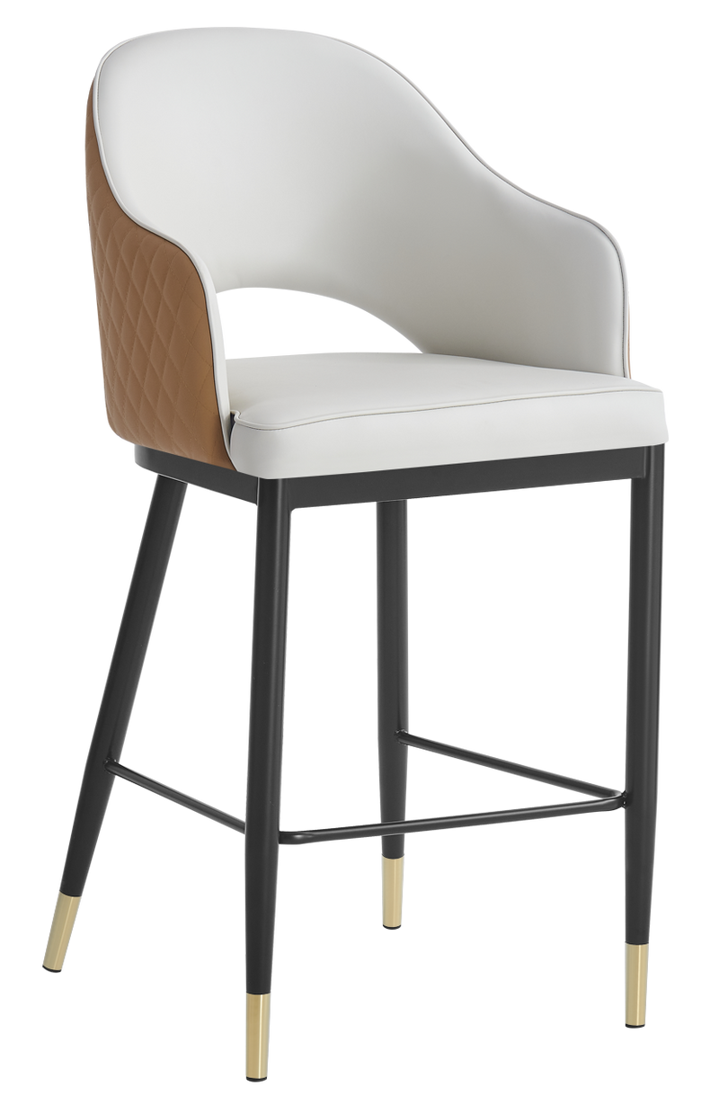 Black Steel Barstool With White Vinyl Seat and Brown Back