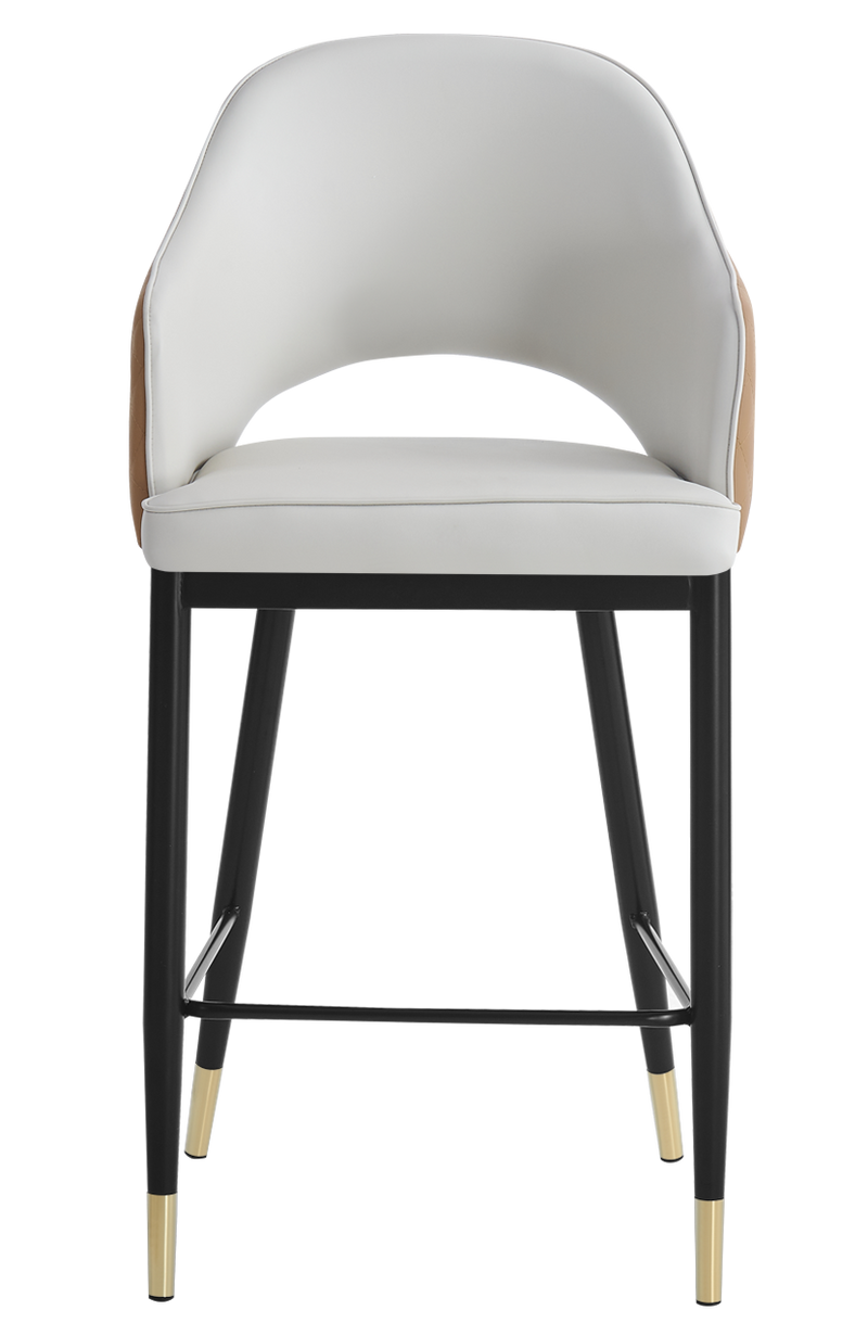 Black Steel Barstool With White Vinyl Seat and Brown Back
