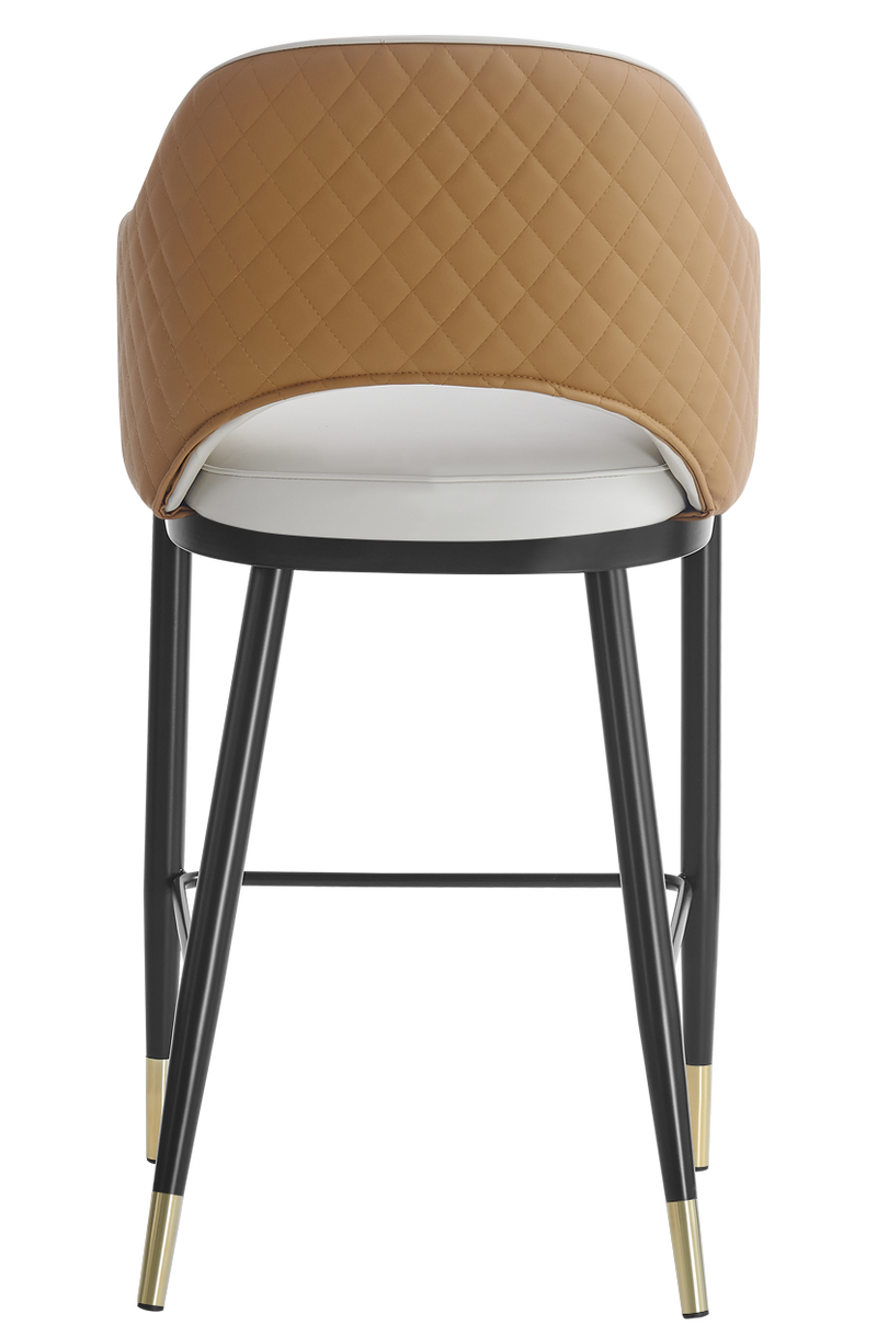 Black Steel Barstool With White Vinyl Seat and Brown Back