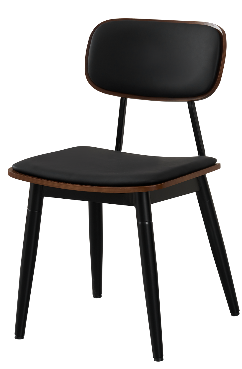 Steel Chair w/ Brown Finished Wood Grain & Black Vinyl Back & Seat