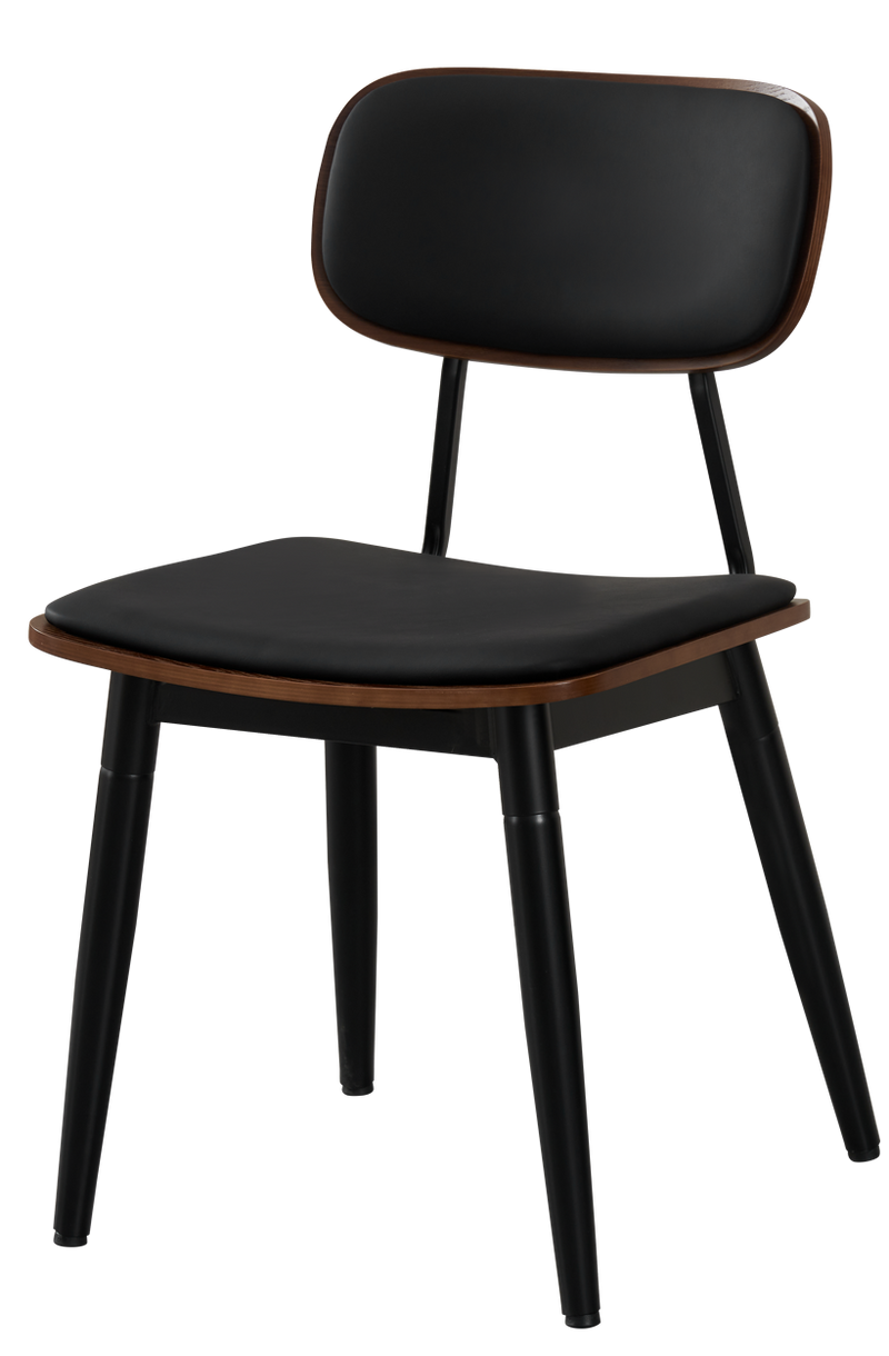 Steel Chair w/ Brown Finished Wood Grain & Black Vinyl Back & Seat