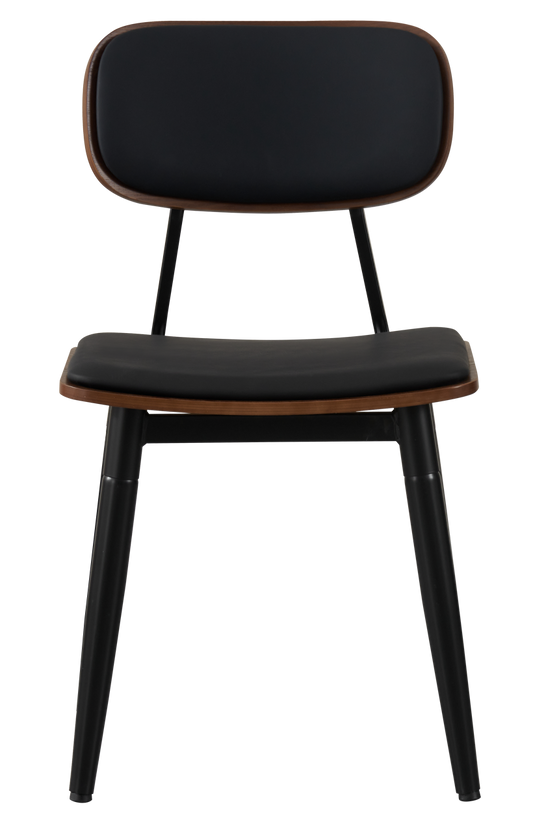 Steel Chair w/ Brown Finished Wood Grain & Black Vinyl Back & Seat