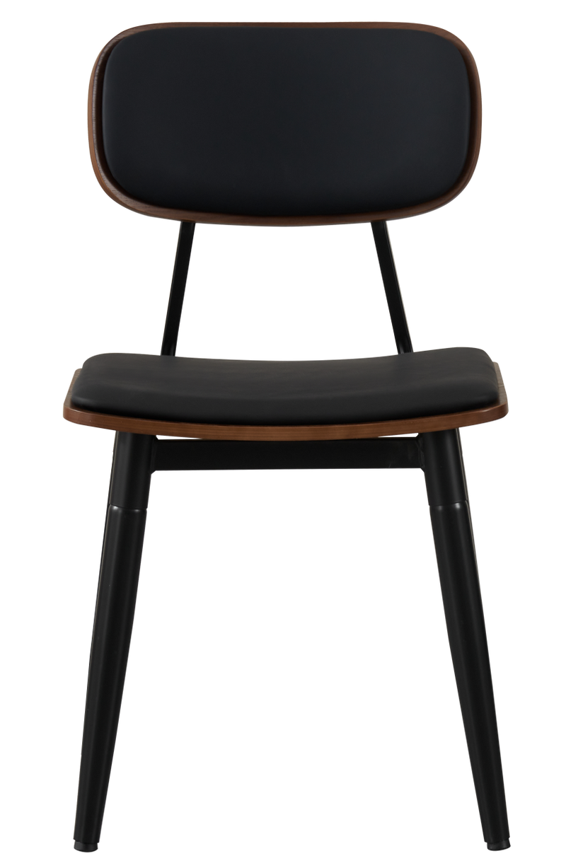 Steel Chair w/ Brown Finished Wood Grain & Black Vinyl Back & Seat