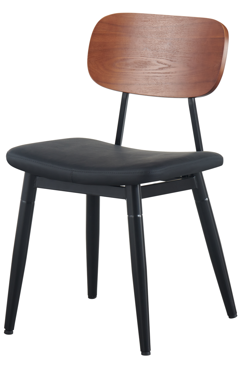 Black Metal Chair w/ Veneer Back & Black Vinyl Seat