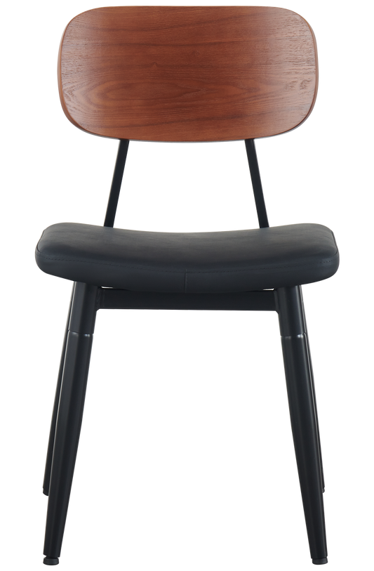 Black Metal Chair w/ Veneer Back & Black Vinyl Seat