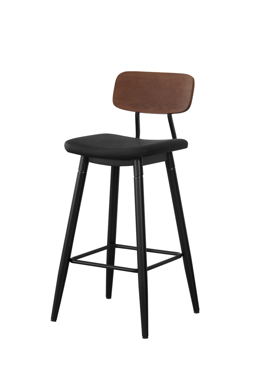 Metal Barstool with Walnut Back&Black PU ,Finish Black
