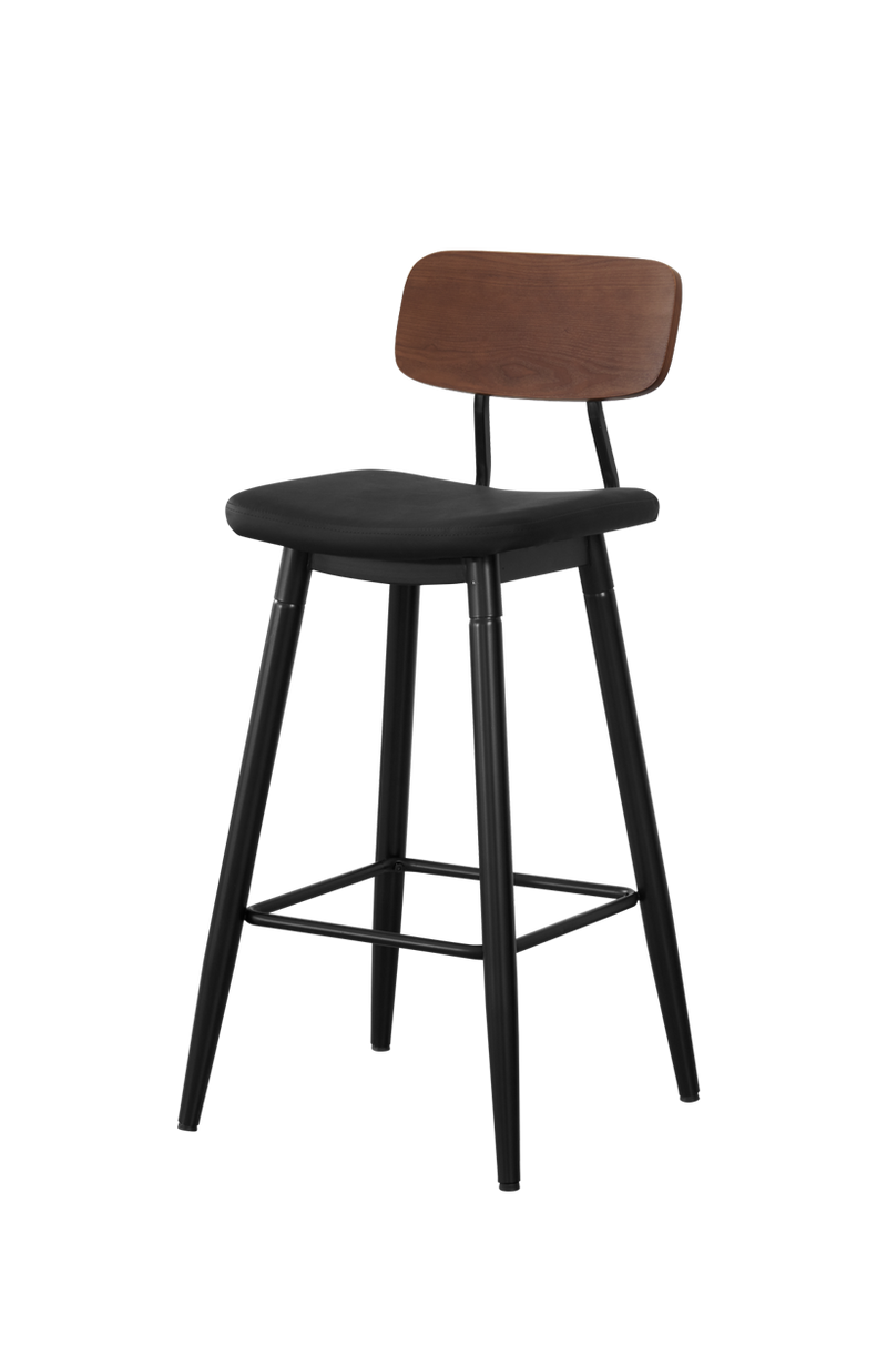 Metal Barstool with Walnut Back&Black PU ,Finish Black