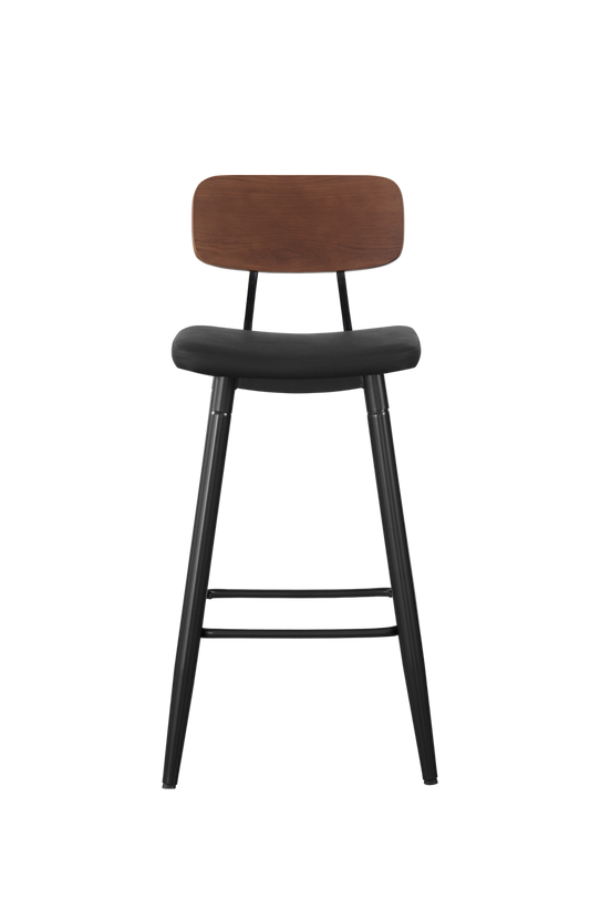 Metal Barstool with Walnut Back&Black PU ,Finish Black