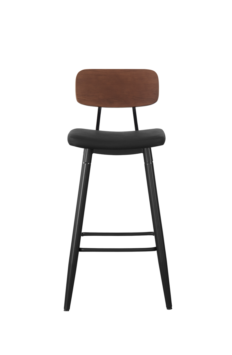 Metal Barstool with Walnut Back&Black PU ,Finish Black