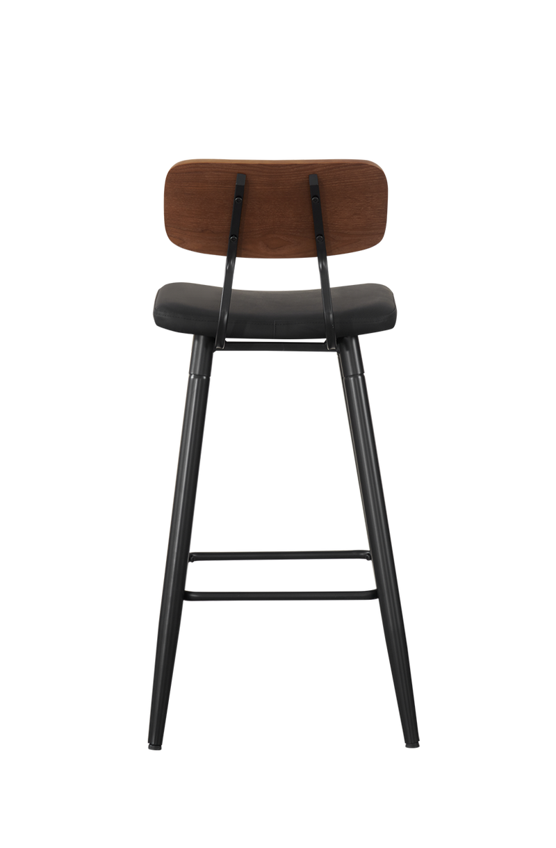 Metal Barstool with Walnut Back&Black PU ,Finish Black