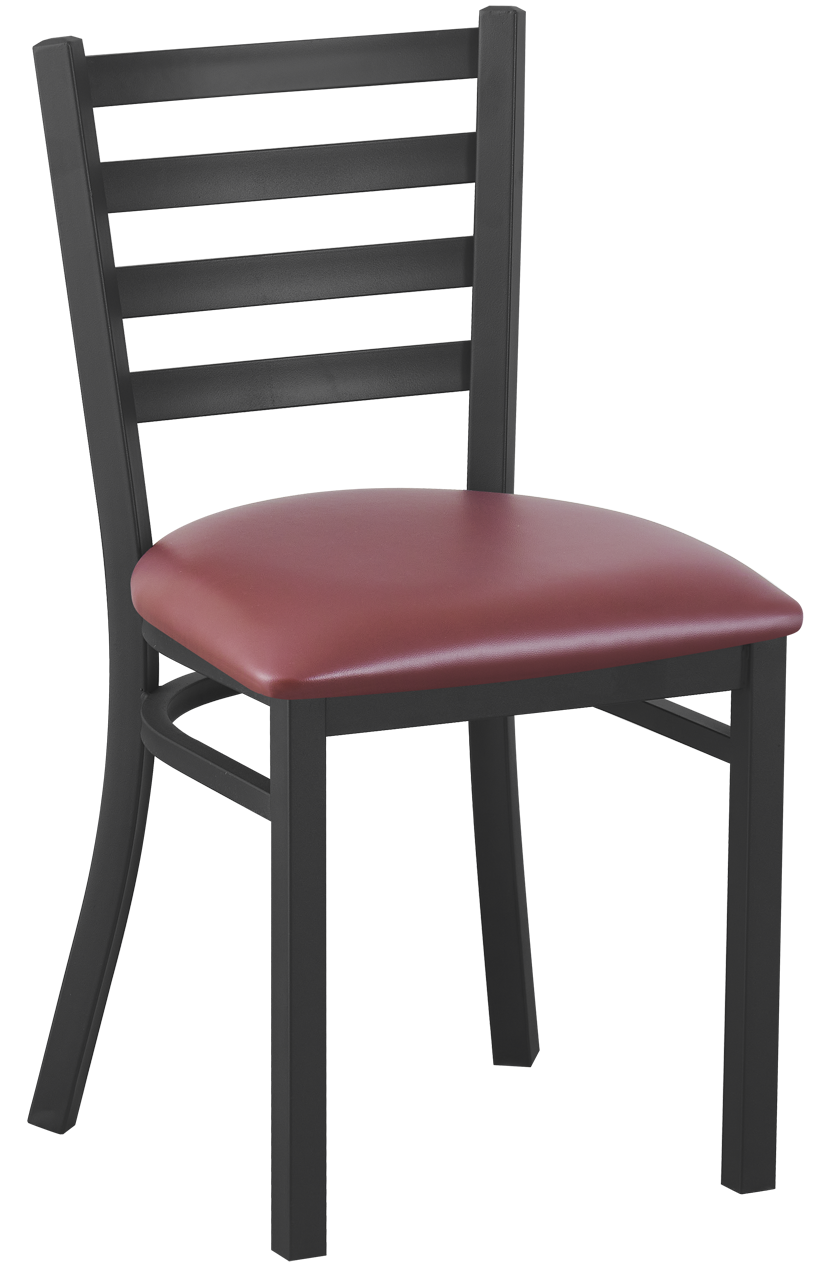 Indoor Black Metal Chair W/ Burgundy Vinyl Seat