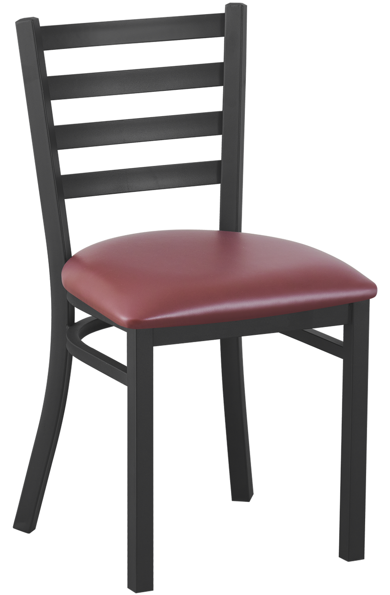 Indoor Black Metal Chair W/ Burgundy Vinyl Seat