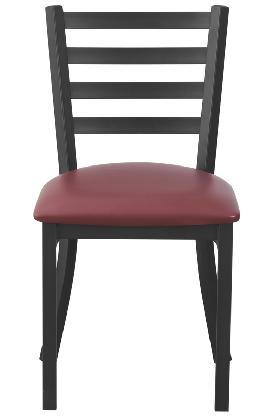 Indoor Black Metal Chair W/ Burgundy Vinyl Seat
