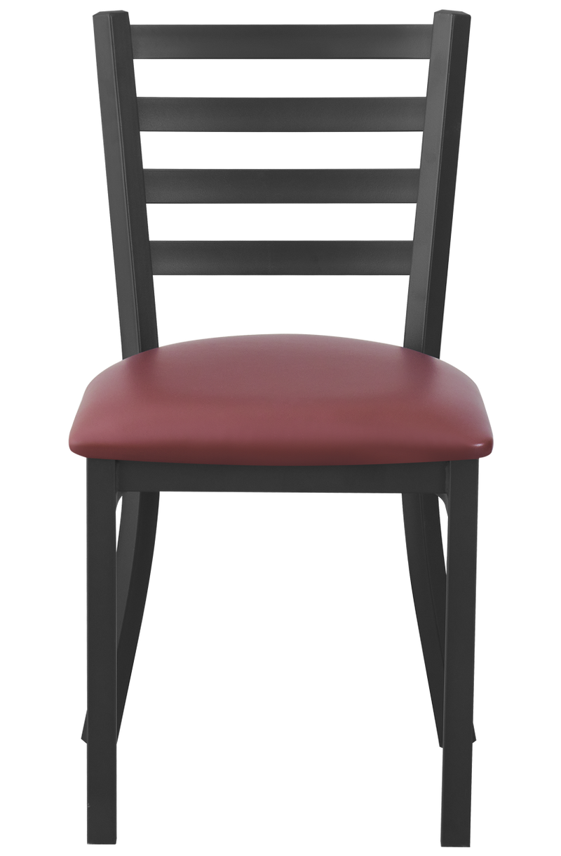 Indoor Black Metal Chair W/ Burgundy Vinyl Seat
