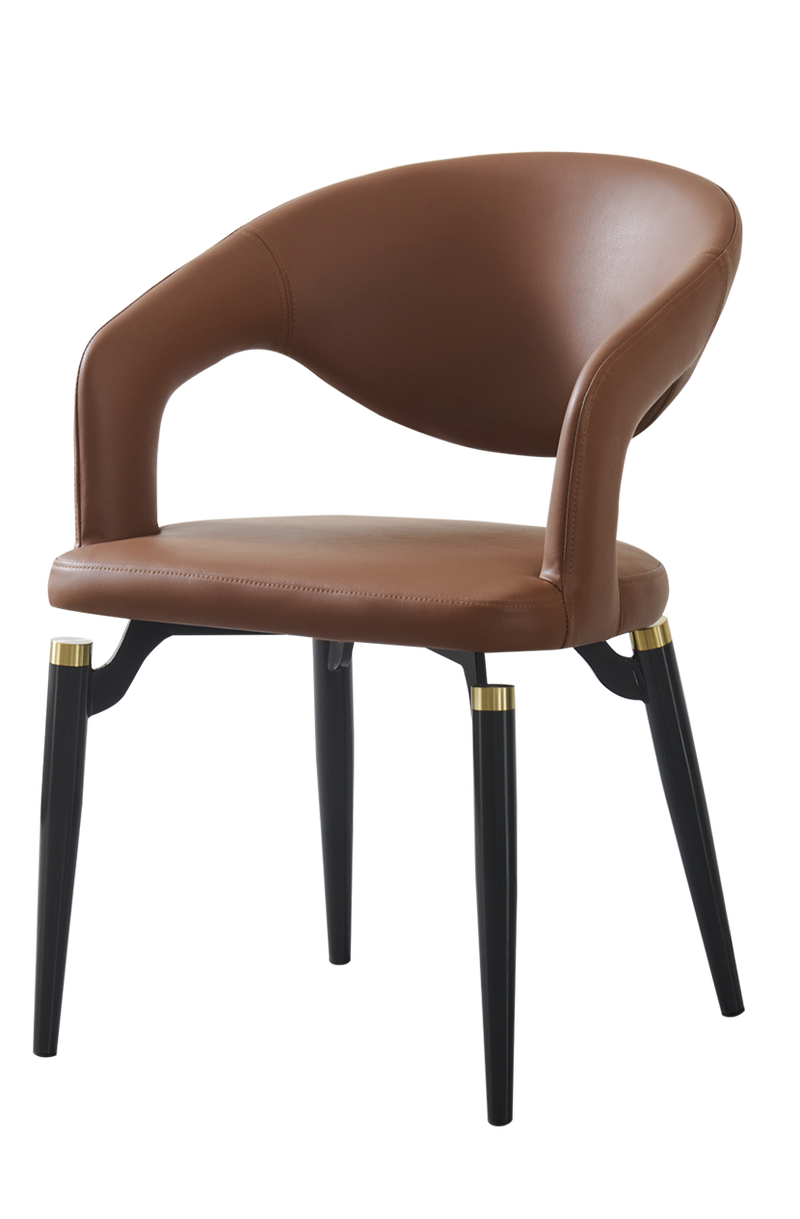 Indoor Steel Chair with Brown Vinyl Seat and Back, Black Frame