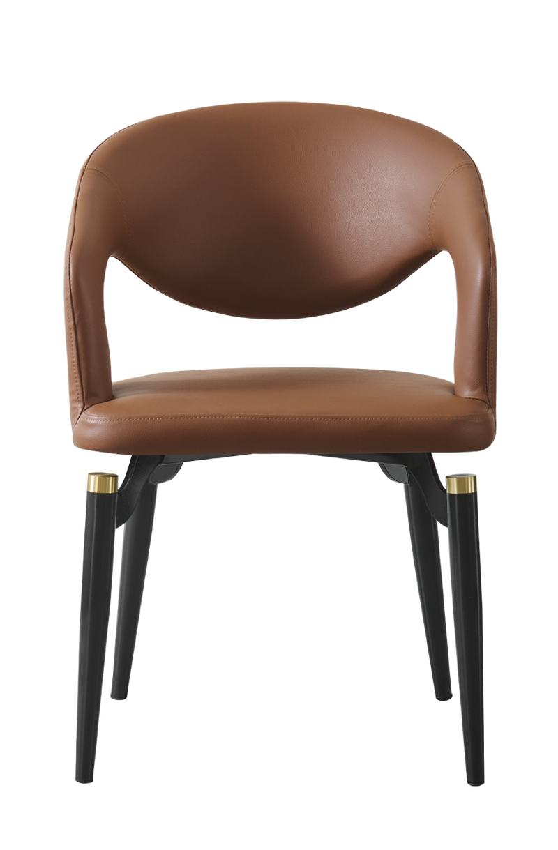 Indoor Steel Chair with Brown Vinyl Seat and Back, Black Frame