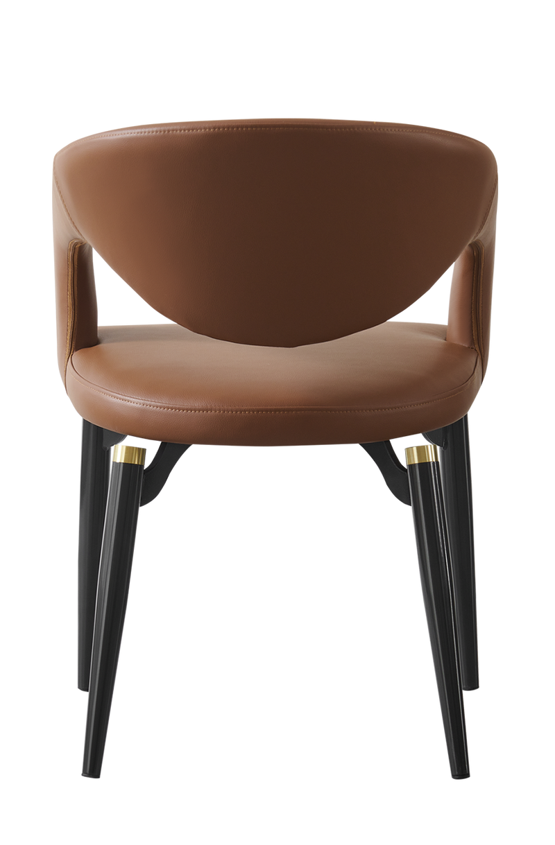 Indoor Steel Chair with Brown Vinyl Seat and Back, Black Frame
