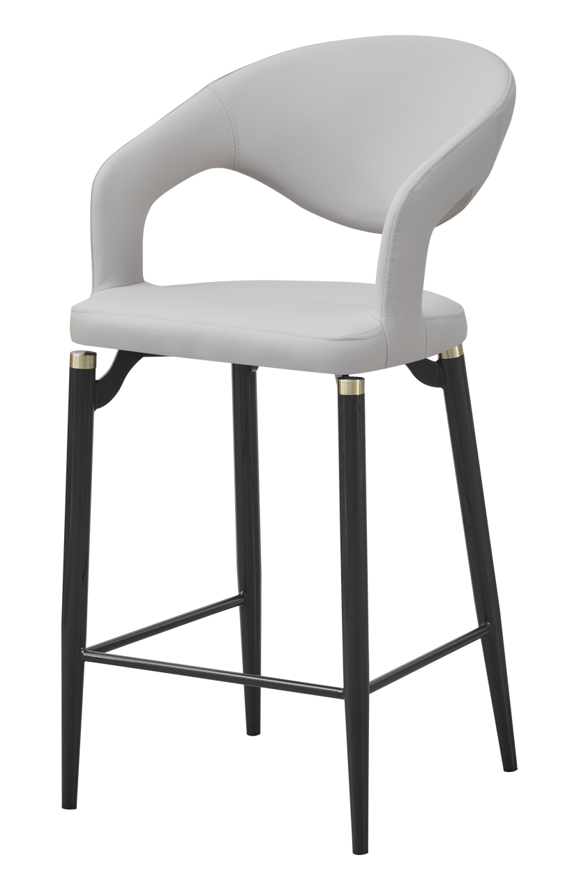 Indoor Gray Metal Barstool W/ Beige Vinyl Seat